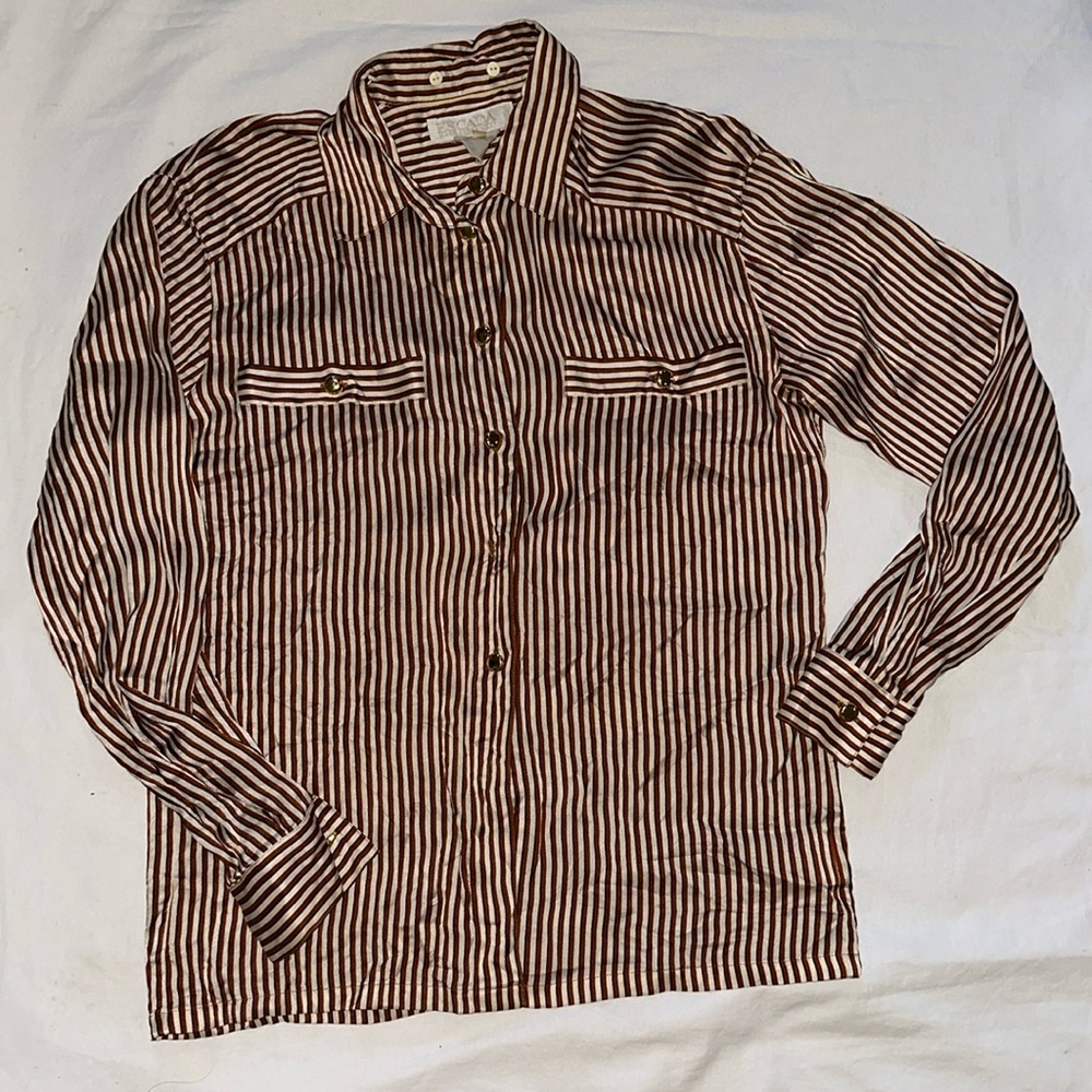 Escada Margaretha Ley Silk Stripe Button Up Shirt
